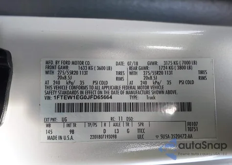 2018 Ford F-150 Platinum из США, поврежденный, VIN 1FTEW1EG0JFD65664